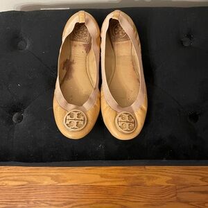 Tory Burch Camel/Tan Logo Ballet Flats